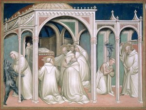The Saint Frees a Monk Possessed, (detail) from the Life of Saint Benedict, in the Sacristy, 1387